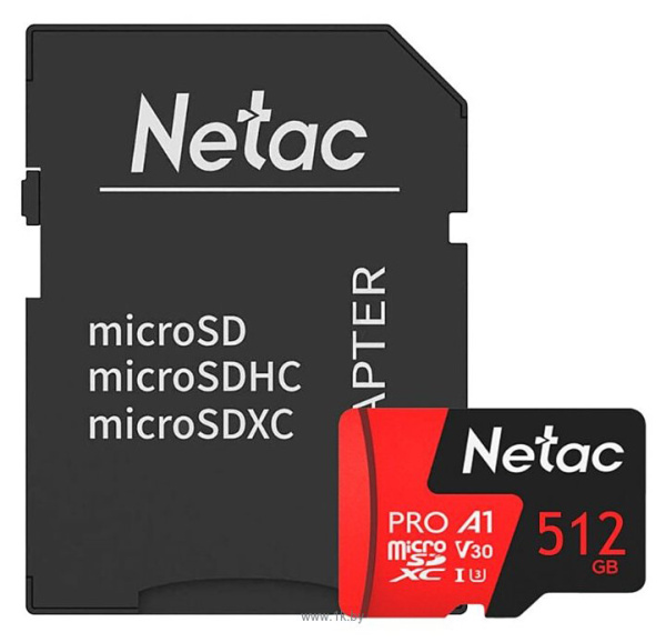 Карта памяти Netac 512GB P500 Extreme Pro microSDXC NT02P500PRO-512G-R (с адаптером)