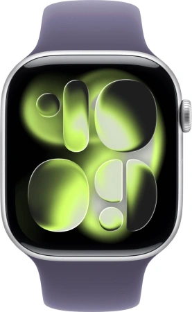Умные часы Apple Watch Series 11 46 мм (алюминиевый корпус, серебристый/фиолетовый туман, спортивный силиконовый ремешок S/M)