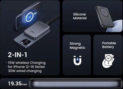 Внешний аккумулятор Ugreen PB761 10000mAh (серый)
