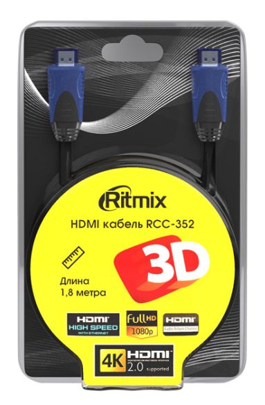 Кабель HDMI Ritmix RCC-352, 1.8 м, черный