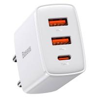 Сетевое зарядное устройство Baseus Compact Quick Charger 2U+C, 30W, белое