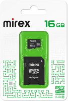 Карта памяти Mirex 16GB microSDHC 13613-AD10SD16 (с адаптером)