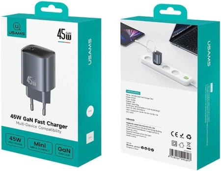 Сетевое зарядное Usams CC323 T66 45W GaN (черный)