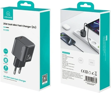 Сетевое зарядное Usams CC289 25W GaN (черный)