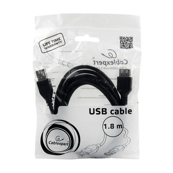 Удлинитель USB Type-A Cablexpert CCP-USB2-AMAF-6 (USB 2.0, AM-AF, 1.8м, черный)
