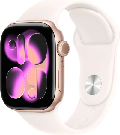 Умные часы Apple Watch Series 11 42 мм (алюминиевый корпус, розовое золото/легкие румяна, спортивный силиконовый ремешок S/M)