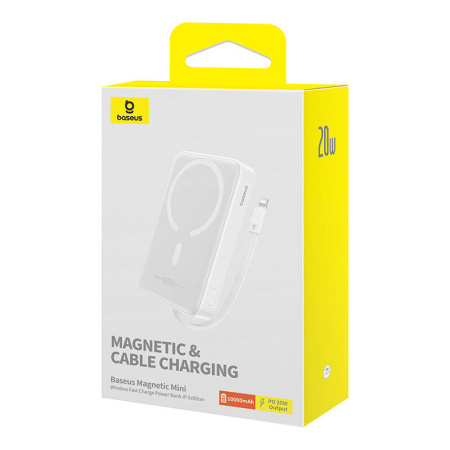 Внешний аккумулятор Baseus Magnetic Mini Wireless Fast Charge 10000mAh PPCXM10I (Type-C/Lightning, 20W, белый)