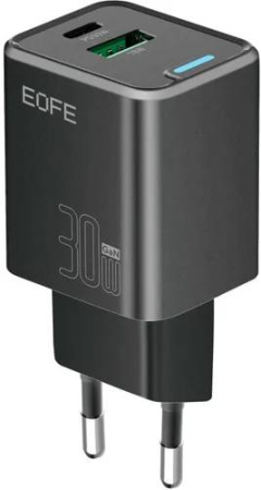 Сетевое зарядное устройство EOFE E306 GaN (Type-A/Type-C, 30W, чёрный)