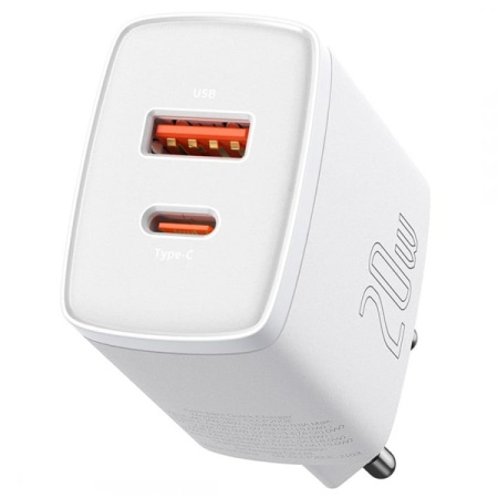 Сетевое зарядное устройство Baseus Compact Quick Charger U+C, 20W, белое