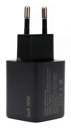 Сетевое зарядное Cablexpert MP3A-PC-62 GaN (USB Type-A/Type-C, 20Вт, черный)