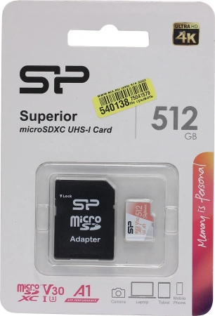 Карта памяти Silicon-Power 512GB microSDXC SP512GBSTXDV3V20SP (с адаптером)