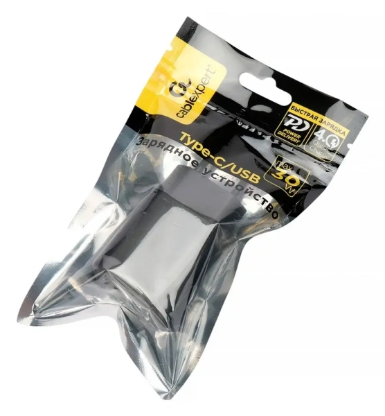 Сетевое зарядное Cablexpert MP3A-PC-64 GaN (Type-A/Type-C, 30Вт, черный)