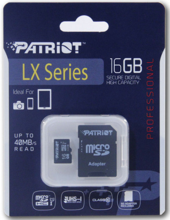 Карта памяти Patriot 16GB LX Series MicroSDHC PSF16GMCSDHC10 (с адаптером)