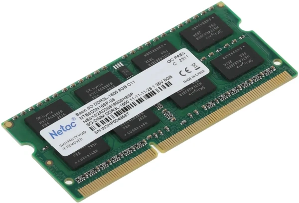 Оперативная память Netac 8GB Basic DDR3 NTBSD3N16SP-08 (1600МГц, SO-DIMM)
