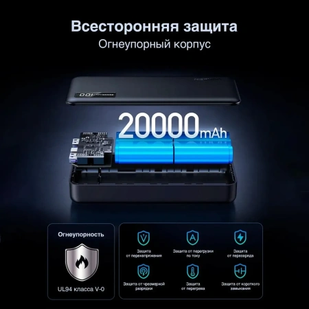 Портативное зарядное устройство Ugreen PB312 20000mAh (темно-серый)