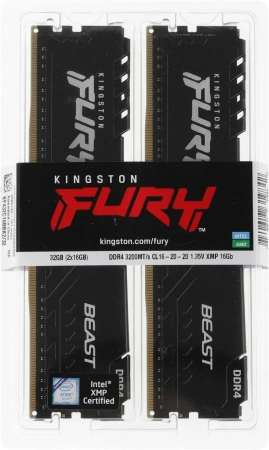 Оперативная память Kingston 2x16GB FURY Beast DDR4 KF432C16BBK2/32 (3200МГц, XMP)