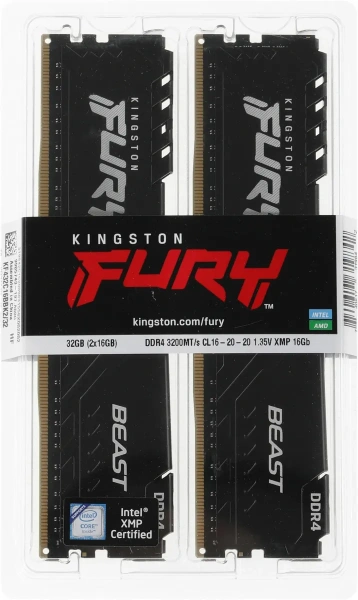 Оперативная память Kingston 2x16GB FURY Beast DDR4 KF432C16BBK2/32 (3200МГц, XMP)