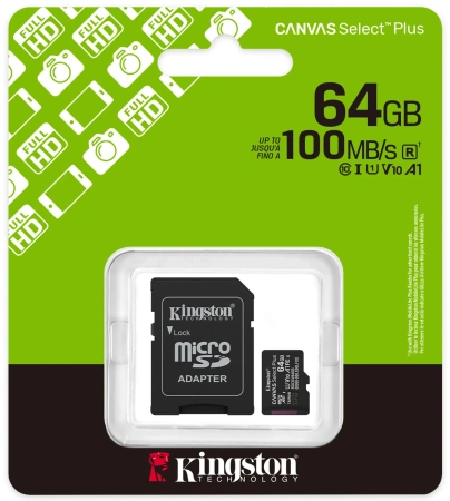 Карта памяти Kingston 64GB Canvas Select Plus microSDXC SDCS3/64GB (с адаптером)