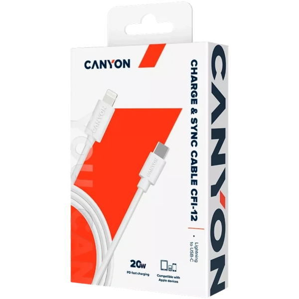 Кабель Canyon СFI-12 USB Type-C - Lightning (2 м, белый)