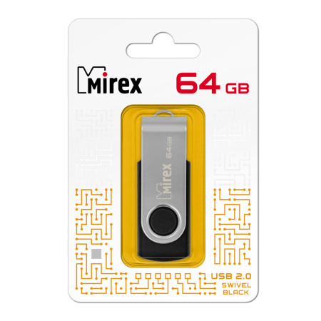 Флешка 64GB USB Flash Mirex Swivel Rubber (черный/серебристый)