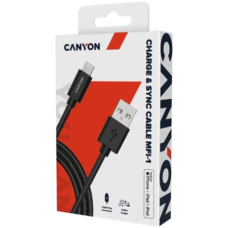 Кабель Canyon MFI-1 USB Type-A - Lightning (1 м, черный)