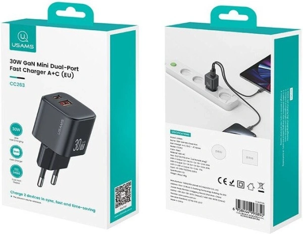 Сетевое зарядное Usams CC263 30W GaN (черный)