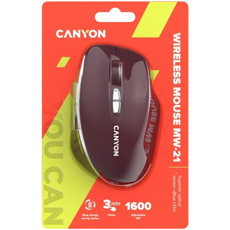 Мышь Canyon MW-21 (оптическая, 1600 dpi, 7 кнопок, бордовая)