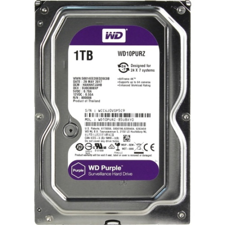 Жёсткий диск WD Purple WD10PURZ 1ТБ 3,5" 5400RPM 64MB (SATA-III) DV&NVR