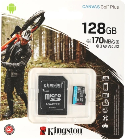 Карта памяти Kingston 128GB Canvas Go! Plus microSDXC (с адаптером)
