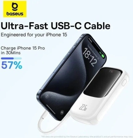 Внешний аккумулятор Baseus Qpow Pro+ Digital Display Fast Charge 22.5W 10000mAh (белый)