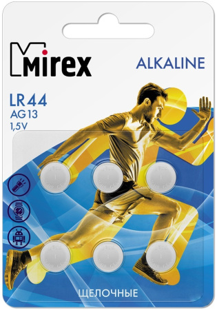 Батарейка Mirex LR44 (AG13) блистер 6 шт. 23702-LR44-E6