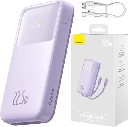 Портативное зарядное устройство Baseus Comet Series Dual-Cable Digital Display Fast Charge 20000mAh PPMD20 (сиреневый)