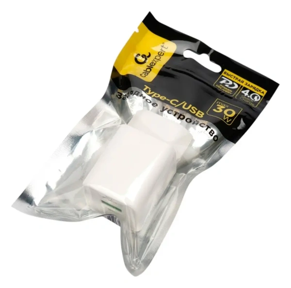 Сетевое зарядное Cablexpert MP3A-PC-63 GaN (USB Type-A/Type-C, 30Вт, белый)
