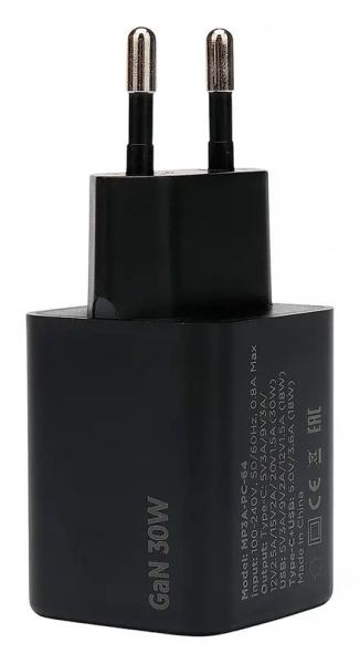 Сетевое зарядное Cablexpert MP3A-PC-64 GaN (Type-A/Type-C, 30Вт, черный)