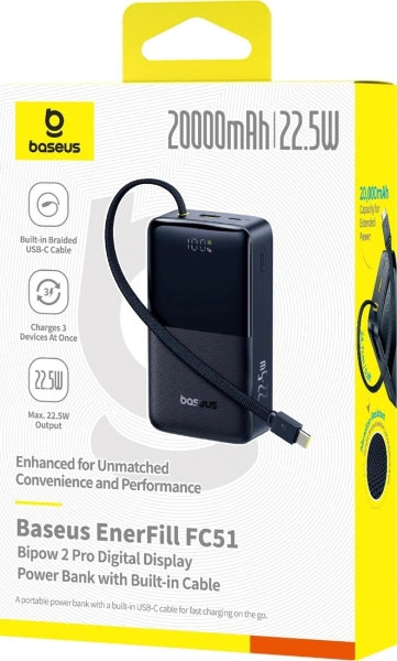 Внешний аккумулятор Baseus EnerFill FC51 Bipow2 Pro Power Bank 20000mAh (черный)