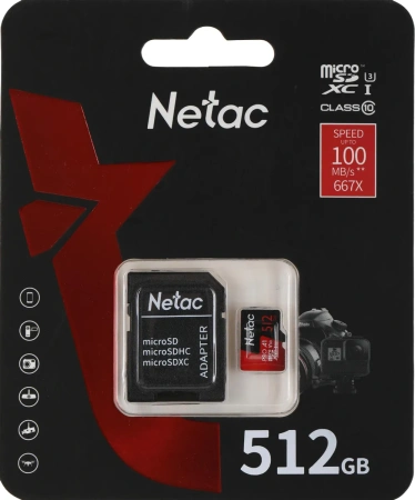 Карта памяти Netac 512GB P500 Extreme Pro microSDXC NT02P500PRO-512G-R (с адаптером)