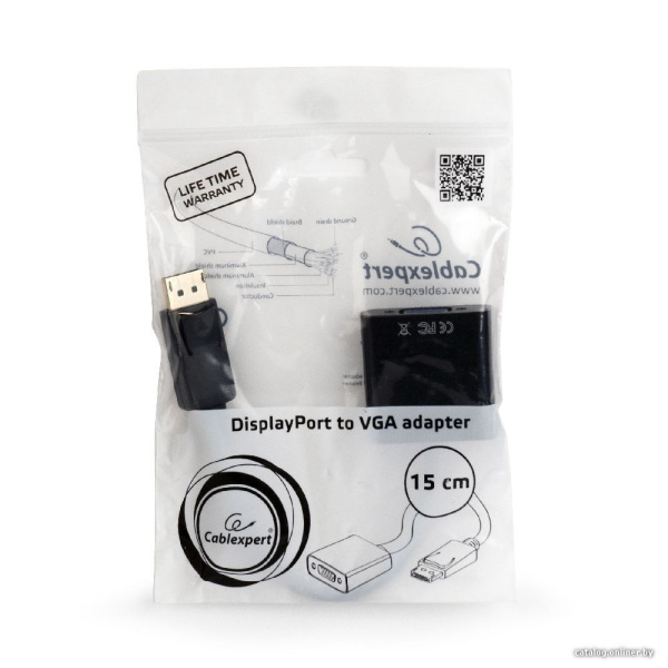 Переходник Cablexpert DisplayPort (F) / VGA (M) кабель 15см пакет A-DPM-VGAF-02