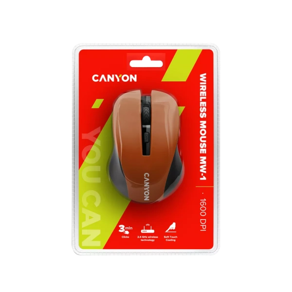 Мышь беспроводная Canyon MW-1 (оптическая, 3 кнопки, 1200 dpi, оранжевая)