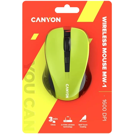 Мышь Canyon MW-1 (оптическая, 1200 dpi, 3 кнопки, желтая)