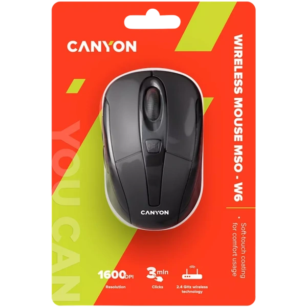 Мышь Canyon CNR-MSOW06B (оптическая, 1600 dpi, 6 кнопок, черная)