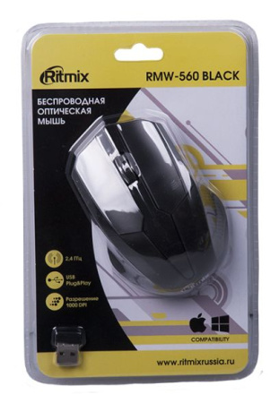 Мышь беспроводная Ritmix RMW-560, оптическая, 1 000 dpi, 3 кнопки (черный)
