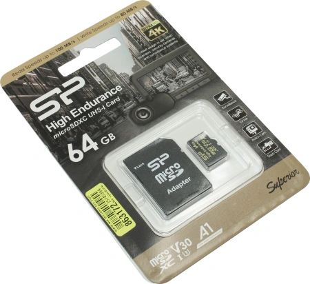 Карта памяти Silicon-Power Golden Series High Endurance 64GB microSDXC SP064GBSTXDV3V1HSP  (с адаптером)