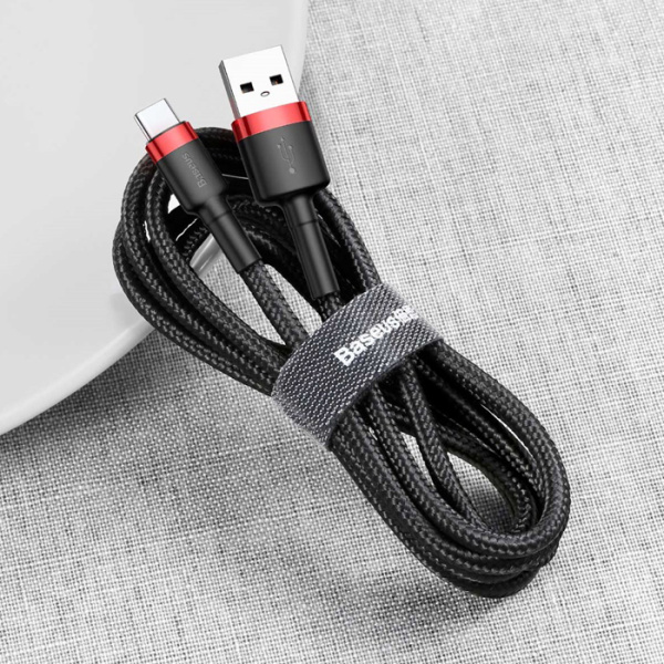 Кабель Baseus cafule Cable USB For Type-C, 3A, 1м, красный + черный