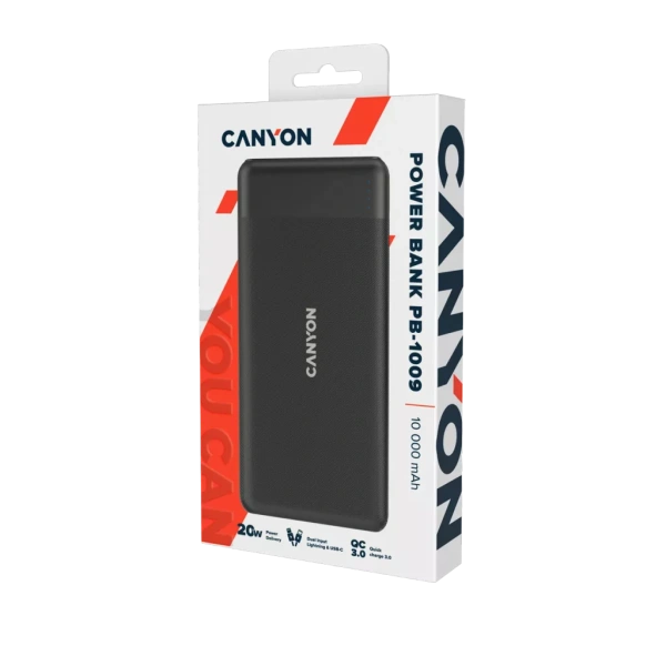Внешний аккумулятор Canyon PB-109 10000mAh (Lightning/USB Type-C, черный)