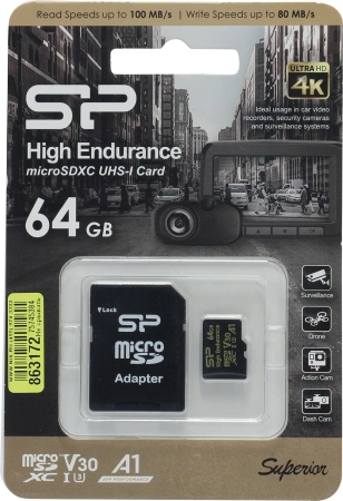 Карта памяти Silicon-Power Golden Series High Endurance 64GB microSDXC SP064GBSTXDV3V1HSP  (с адаптером)