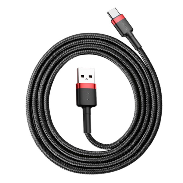 Кабель Baseus cafule Cable USB For Type-C, 3A, 1м, красный + черный